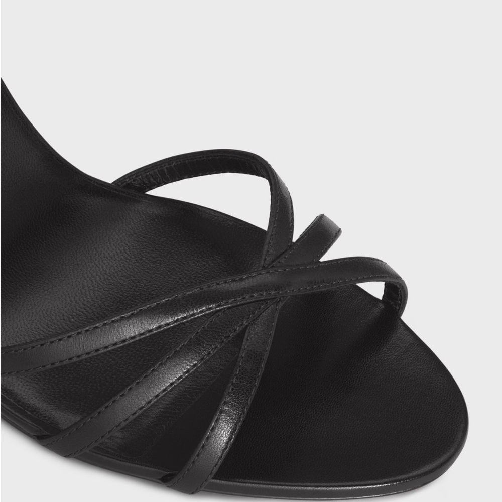Celine Black Leather Ankle Strap Heels with Gold Triomphe Detail - Picture 2 of 6